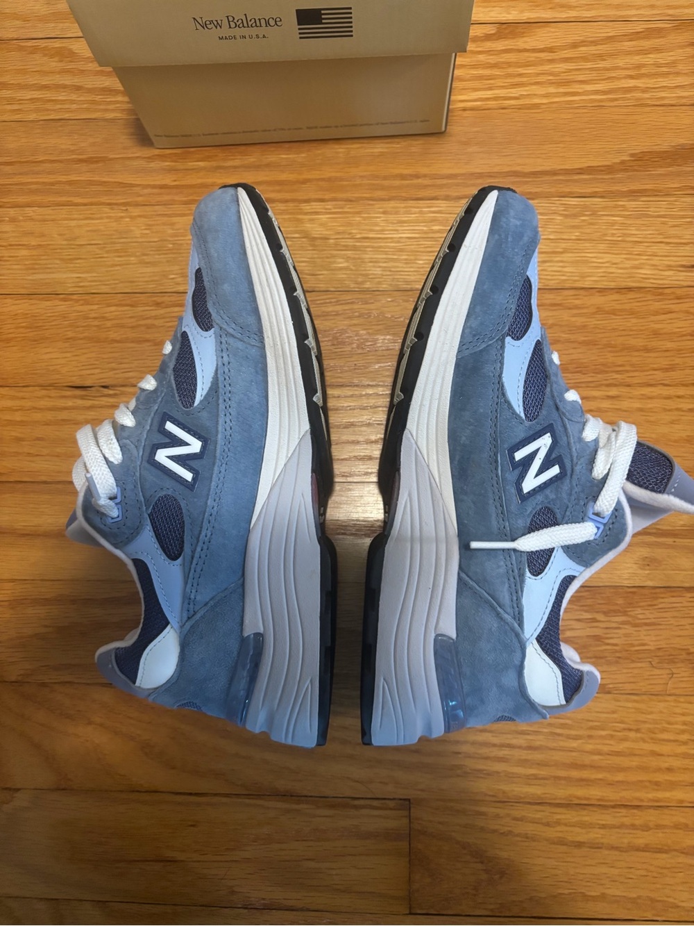 New Balance 992 Grey & Blue Suede Mesh Sneakers - Picture 3 of 10